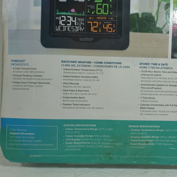 La Crosse L78571 Wireless Digital Color Weather Forecast Station NEW SEALED - Picture 11 of 16